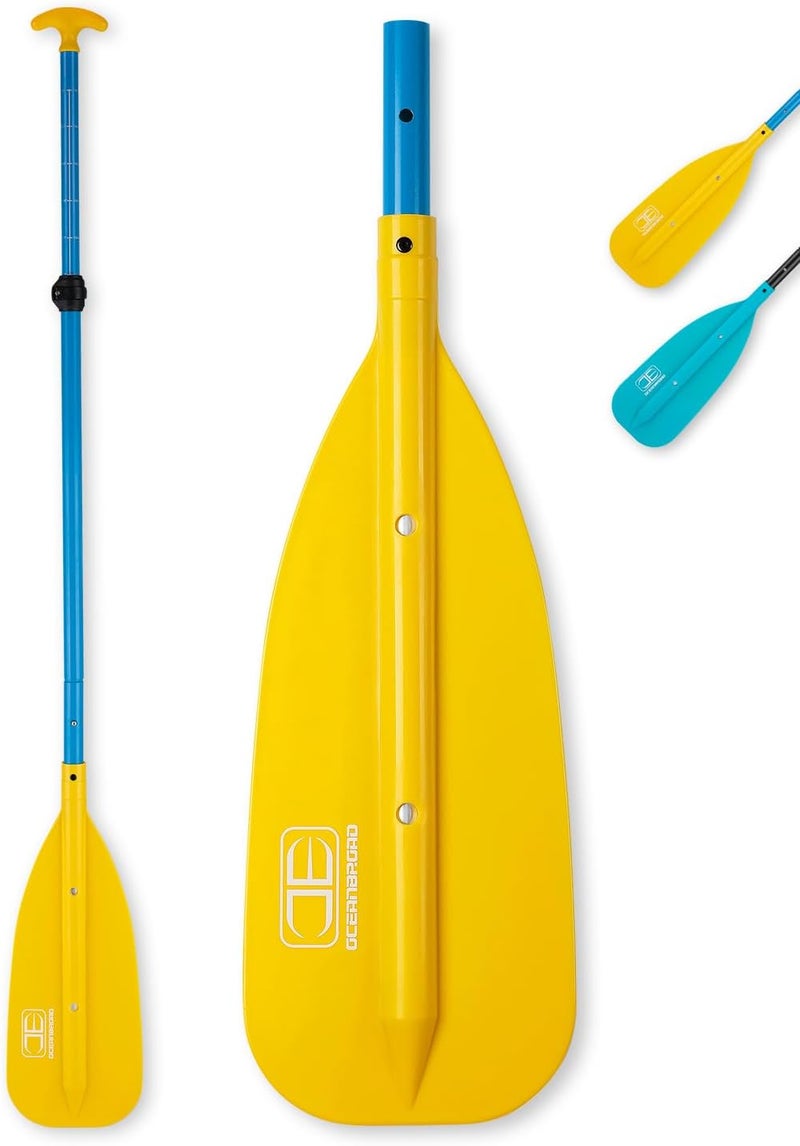 OCEANBROAD Canoe Paddle, Adjustable from 4'3''to 5'3''/130cm to 160cm Aluminum Shaft with Plastic Blade for Canoeing Boating Kayaking, 3-Piece Floatable Oar - Image 1